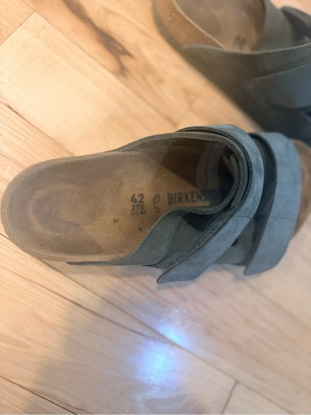 Birkenstocks Olive Green Suede Slide Sandals